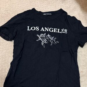 Zara Black Graphic Tee with Angels